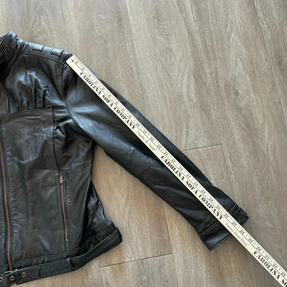 Metro 7 Vintage 90s Black Leather Biker Jacket Full Zip Women’s 12